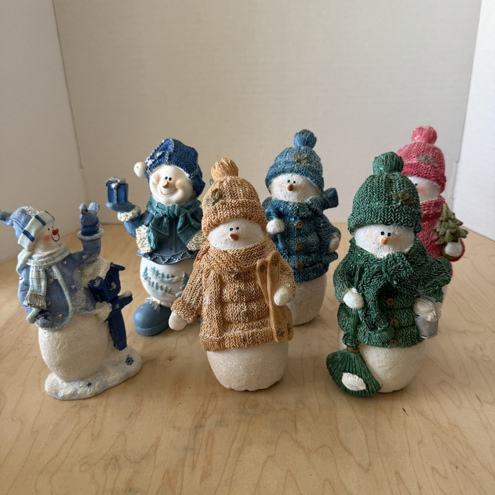 Snowman Lot Assorted Snowmen Figurines 6 Piece Christmas Decorations Resin